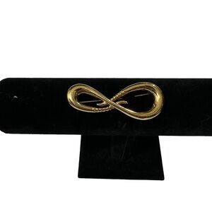 Vtg ‘50s Spin Cast Monet Gold Tone Ribbon Infinity Bow Treble Clef Brooch Pin 3”